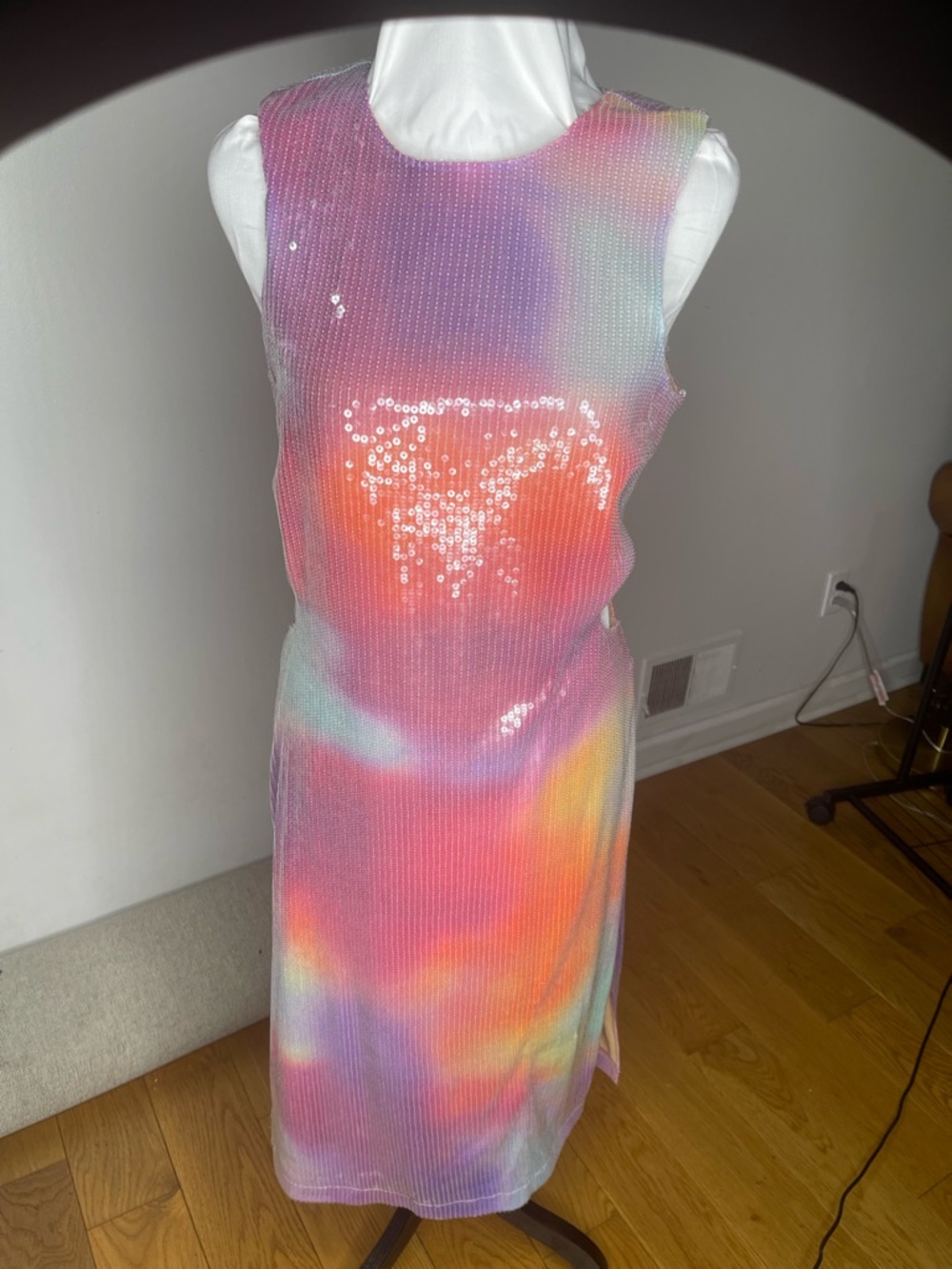 Avec Les Filles Multicolor Sequin Tie-Dye Cutout Dress